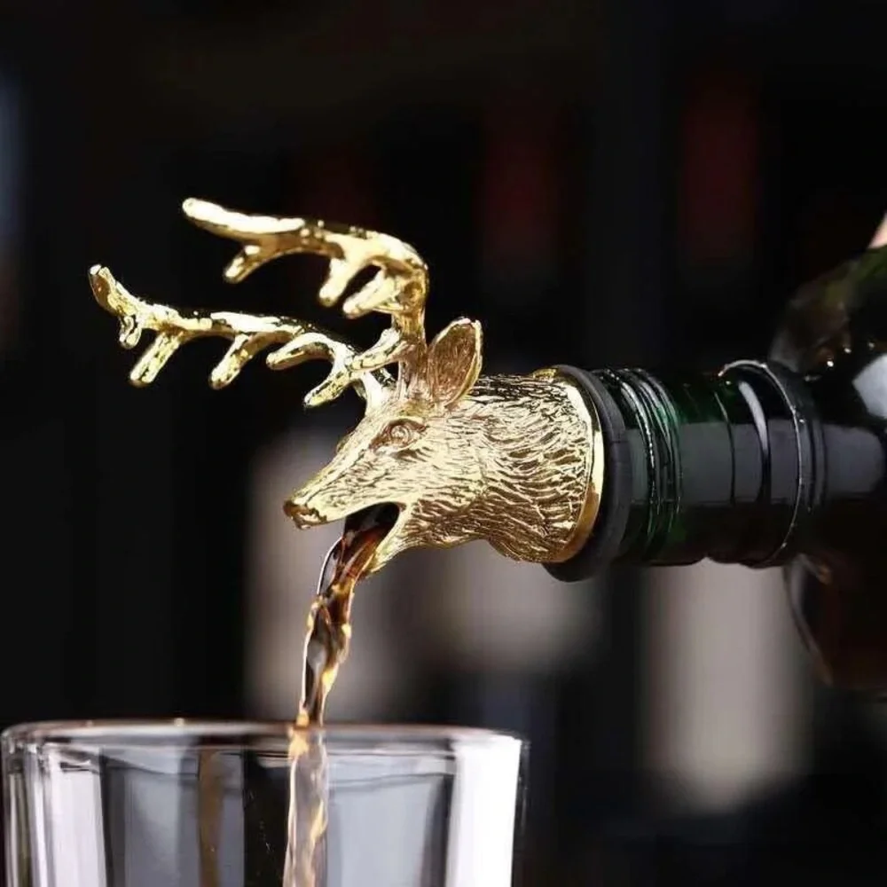 Gold Deer Head Pour Spout for Beverages or Wine and Liquor